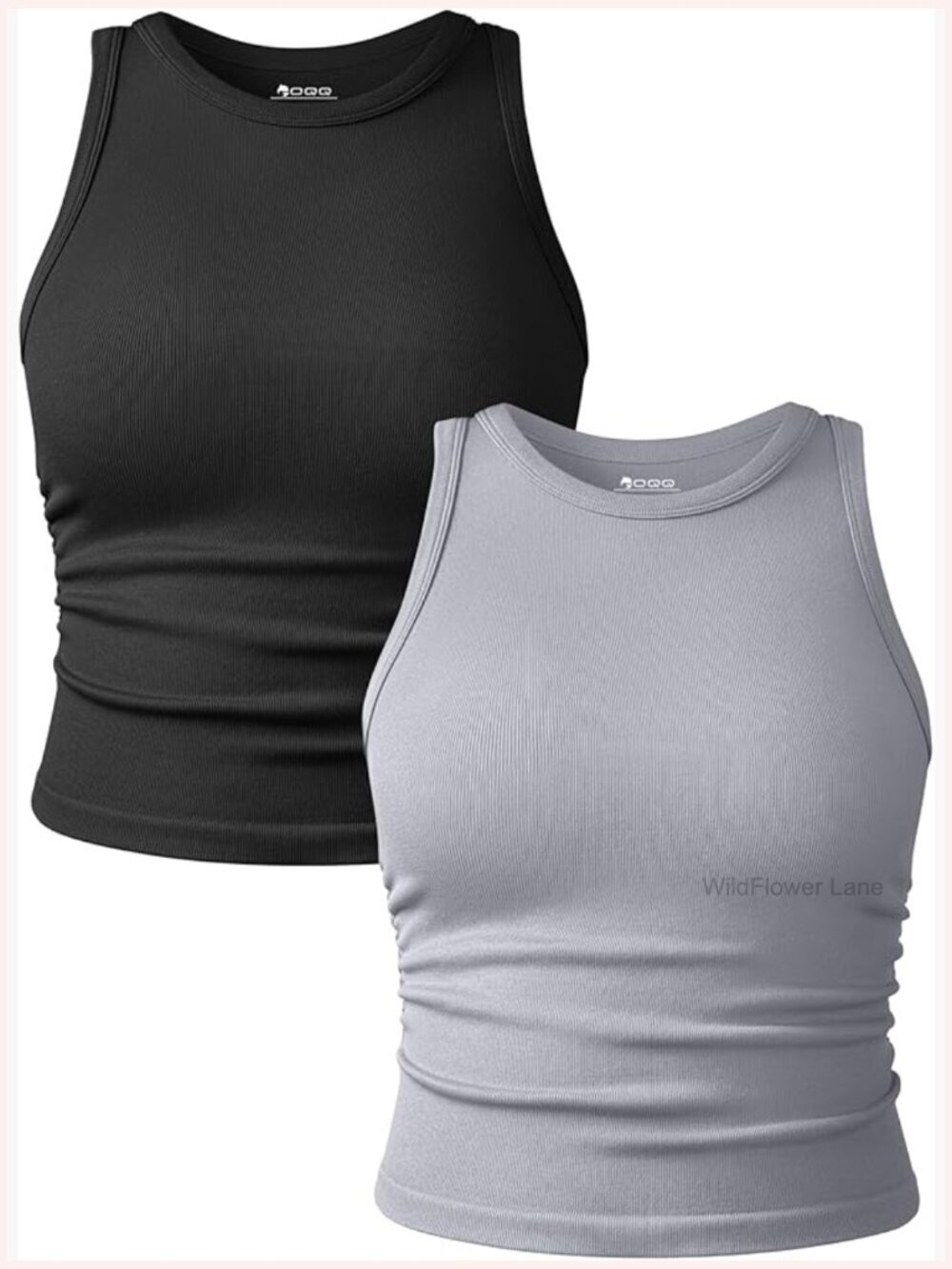 2 Piece Crop Tank Tops Crew Neck Sleeveless Casual Yoga Camis Set